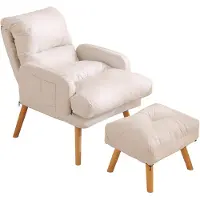Rhein Beleuchtung Poltrona reclinabile con poggiapiedi, schienale regolabile in 5 posizioni, rivestimento removibile e lavabile, tasca laterale, poltrona imbottita per soggiorno, color beige