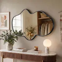 OEM Specchio da parete a forma di onda, 90x55 cm, con cornice in metallo nera