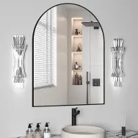OEM Specchio da parete curvo, dimensioni 102x75 cm, cornice in metallo nero, design moderno