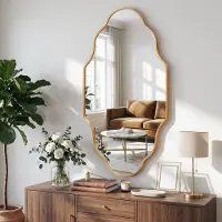 OEM Specchio da parete ovale, 65x115 cm, color oro rosa, cornice in alluminio, design moderno