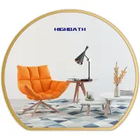 OEM Specchio da parete a forma semicircolare con cornice dorata, diametro 60 cm, ideale per bagno e soggiorno
