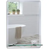 OEM Specchio da bagno con ripiano, 70x50 cm, da montare a parete, con bordi sfaccettati