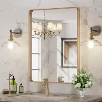 OEM Specchio da bagno dorato, rettangolare, da montare a parete, in vetro temperato, dimensioni 22x30 pollici