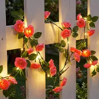 Dripio Catena luminosa con rose artificiali, lunghezza 1,8 metri, 40 LED a luce calda, alimentazione a batteria, grado di protezione IP65