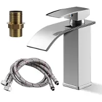 Sonstiges Miscelatore monocomando per lavabo, modello "waterfall", in acciaio inossidabile cromato, finitura argento, a basso consumo di acqua