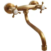 Sonstiges Miscelatore da cucina, montaggio a parete, due maniglie, ottone anticato, sporgenza di 25,5 cm, girevole a 360°