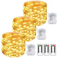 Dripio Confezione da 3, catene luminose da 10 metri, 100 LED, luce bianco caldo, alimentazione a batteria