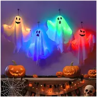 OEM 4 fantasmi di Halloween con LED, da appendere, luminosi, ideali per feste, interni ed esterni
