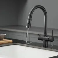 Sonstiges Rubinetto da cucina a 3 vie, estraibile, in ottone, con 2 maniglie, colore nero