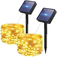 Dripio Set di 2 catene luminose solari, lunghezza 5+2 metri, 50 LED, luce bianco caldo, grado di protezione IP65