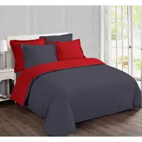 Merkloos Set di biancheria da letto reversibile, antracite e rosso, composto da un copripiumino di 200 x 200 cm e due federe da 65 x 65 cm