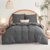 Merkloos Copripiumino grigio scuro, dimensioni 140 x 200 cm, completo di federa 65 x 65 cm, realizzato in microfibra spazzolata e dotato di chiusura a zip
