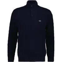 Gant per uomo. 8050325 Maglione in maglia a trecce con mezza abbottonatura blu navy (XL), Casual, Lana