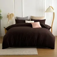 Merkloos Set completo per copripiumino matrimoniale (200 x 200 cm) con 2 federe (80 x 80 cm), color marrone, in microfibra di poliestere con chiusura a zip