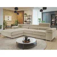Mirjan 24 Divano ad angolo Torezio Mini, elegante divano ad angolo con contenitore e funzione letto, poggiatesta regolabili, 280x170x70-90 cm (colore: Polo 872, lato: sinistro)