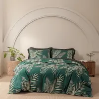 Merkloos Set di lenzuola con copripiumino e due federe, motivo a foglie dorate, dimensioni: copripiumino 220 x 240 cm, federe 80 x 80 cm. Chiusura con cerniera