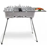 Grillpeter Mangal Astana Deluxe Girarrosto a 11 giranti 230V Coperchio motorizzato Cestello per grigliate Scaffale