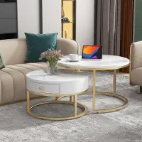 Rolipo Set da 2 tavolini da caffè impilabili, effetto marmo lucido, forma rotonda, design moderno