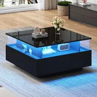 Rolipo Tavolino, con illuminazione LED, 2 cassetti, vano trasparente, capacità di carico: 30 kg