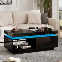 Rolipo Tavolino da caffè lucido con illuminazione a LED, 1 cassetto, design moderno ed elegante, capacità di carico: 50 kg