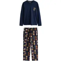 Next Pigiama lungo navy / marrone / rosso scuro / bianco