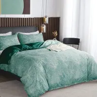 Merkloos Set di lenzuola con copripiumino e federe, 220x240 cm, verde con motivo a foglie