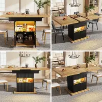 Ninkear Tavolo da pranzo estendibile, 110-140 cm, con spazio contenitivo, illuminazione LED, ripiano regolabile, capacità di carico 60 kg (nero)
