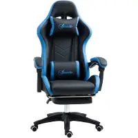 Vinsetto Sedia da Gaming con Altezza Regolabile e Schienale Reclinabile, 65x65x121-129 cm, Blu e Nero