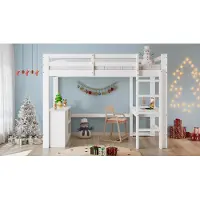 StarTech.com Letto a soppalco multifunzionale con scrivania, cassetto e ripiano - Scala a 4 gradini - Realizzato in legno massello di pino e MDF - Dimensioni: 90 x 200 cm - Colore: bianco