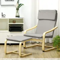 Selius Poltrona relax con poggiapiedi, rivestita in tessuto effetto lino, struttura in legno, portata massima fino a 120 kg, colore grigio chiaro