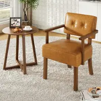 StarTech.com Sedia da pranzo - Sedia da cucina in stile retrò - Struttura in legno massello - Rivestimento in ecopelle - Sedia laterale robusta per sala da pranzo e ristorante - Design con bottoni arancioni
