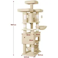 StarTech.com Katzenbaum – Albero per gatti da interno – 156 cm – 5 livelli – 3 piattaforme – 2 tane – 7 pali in sisal – Colore beige