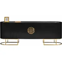 JVmoebel Credenza moderna nera con dettagli dorati e piano in vetro