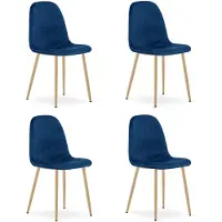 Kendra Home Set di 4 sedie Padva in velluto blu e gambe effetto rovere