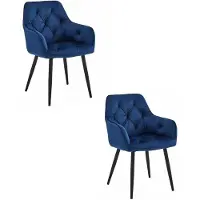 Kendra Home Set di 2 sedie Jork in velluto blu scuro e gambe nere