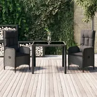 Selius Tavolo da giardino in rattan sintetico nero - 90 cm - Tavolo rotondo per 4 persone