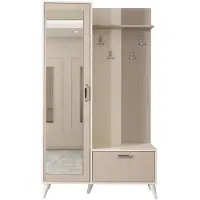 Xl Moebel Gmbh Armadio in legno color beige con specchio e cassetti, ideale per l'ingresso