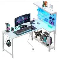 Dripio Scrivania da gaming a forma di L con presa di corrente, 120x80 cm, bianca