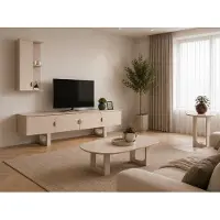 Xl Moebel Gmbh Set moderno per soggiorno, composto da parete TV, tavolino da caffè e tavolino laterale