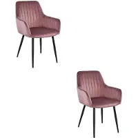 Kendra Home Set di 2 sedie Solden in velluto rosa con gambe nere