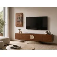 Xl Moebel Gmbh Mobile TV a basso con ante in legno noce, design moderno con elemento circolare