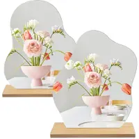 Dripio Specchio da trucco in acrilico, set da 2 pezzi, con base in legno, dimensioni 24x20 cm