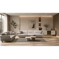 Xl Moebel Gmbh Set per soggiorno grigio: divano a 4 posti, divano a 3 posti, tavolini da caffè, mobile TV, design moderno