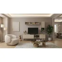 Xl Moebel Gmbh Set di mobili per soggiorno beige, design moderno, lussuoso, composto da: mobile TV a basso profilo, scaffali a parete e armadio