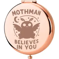 Dripio Specchio compatto a forma di Mothman, criptide, diametro 6,5 cm, a doppio lato, ideale per il trucco da viaggio