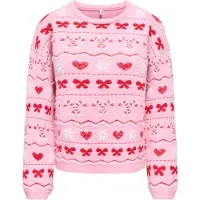 ONLY Pullover 'ONLXMAS SNOWIE' rosa / rosso / bianco