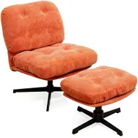 Dripio Poltrona reclinabile con poggiapiedi, girevole a 360°, in tessuto chenille, color arancione