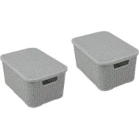 Markenlos Home Essential set di 2 cestini in plastica con coperchio in polipropilene senza bisfenolo A (BPA), grigio chiaro, misura L (19 litri)