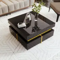 Rolipo Tavolino da caffè laccato lucido con cassetti, dettagli dorati, design moderno