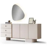 AEA Mobile bar beige moderno con specchio e illuminazione a LED, ideale come credenza o comò